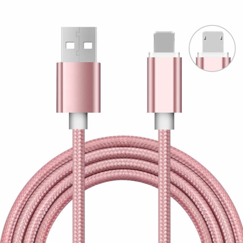 2 in 1 Double Sided Reverse Micro USB & Lightning Data Charge Cable for iPhone / Samsung & Android, Rose Gold