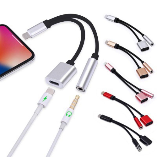 【CSmart】 2 in 1 Lightning to Headphone Jack Adapter & Charge Cable for iPhone 6 7 8 Plus X, Gold