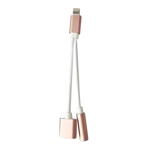 [CSmart]Adaptateur 2-en-1 Lightning vers prise pour écouteurs et câble de chargement pour iPhone 6 7 8 plus X, rose doré