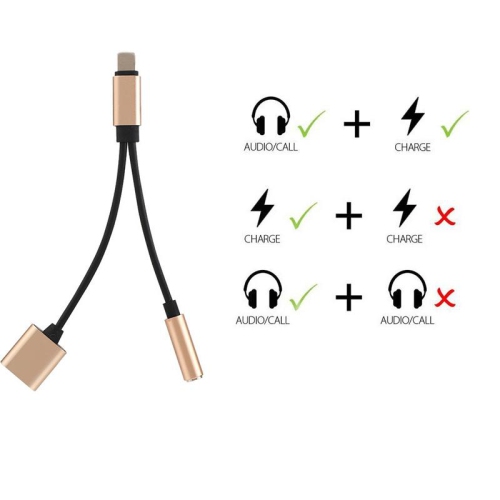 2 in 1 Lightning to Headphone Jack Adapter & Charge Cable for iPhone 6 7 8 Plus X, Red