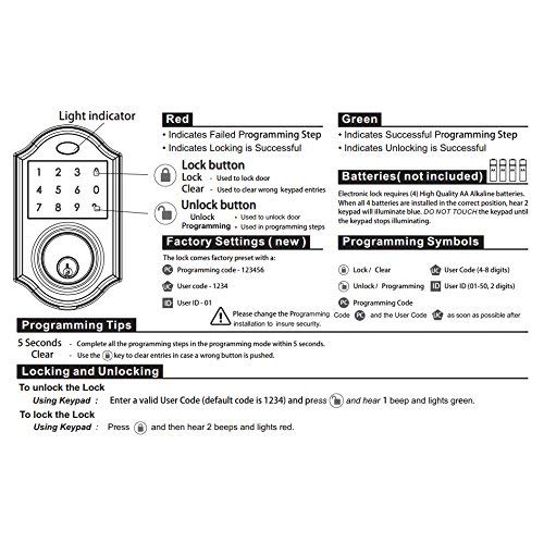 Keyless Touchscreen Motorized Deadbolt Electronic Digital Touchpad Keypad Door Lock