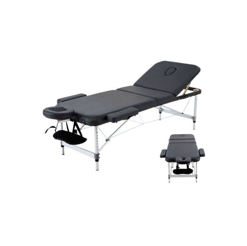 Black 3-Section Aluminum 84"L Portable Massage Table Facial SPA Bed Tattoo w/ Free Carry Case and Accessories