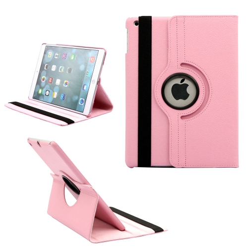 【CSmart】 360 Rotating PU Leather Stand Case Smart Cover for iPad 9.7" 5th 6th Gen, Air 1 2 1st 2nd Gen, Light Pink