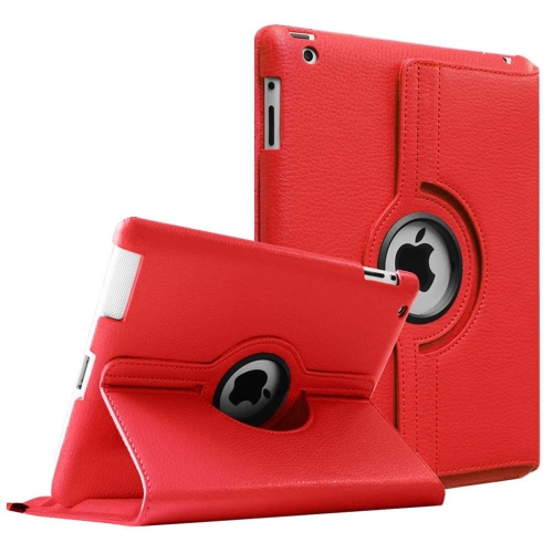 【CSmart】 360 Rotating PU Leather Stand Case Smart Cover for iPad 2 3 4 2nd 3rd 4th Gen., Red