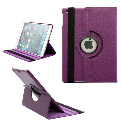 【CSmart】 360 Rotating PU Leather Stand Case Smart Cover for iPad 9.7" 5th 6th Gen, Air 1 2 1st 2nd Gen, Purple