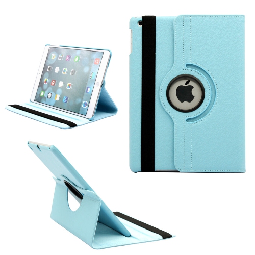 CSMART  【】 360 Rotating Pu Leather Stand Case Smart Cover for Ipad 9.7" 5Th 6Th Gen, Air 1 2 1St 2Nd Gen In Light Blue