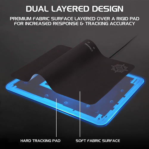 ENHANCE Gaming Mouse Pad Features a Smooth Fabric Surface on Top of a Rigid Pad Black
