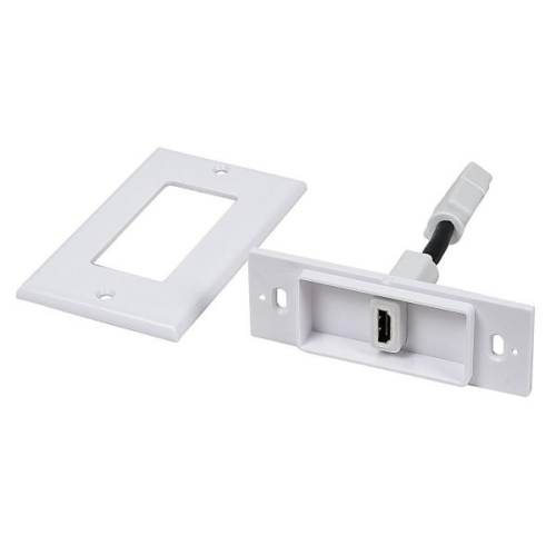 Two-Piece Single HDMI Inset Wall Plate with 4 Inch Built-in Flexible High Speed HDMI Cable With Ethernet - Single Port..