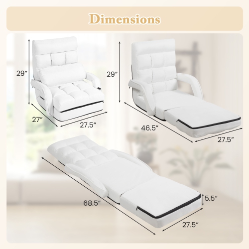 Gymax Folding Floor Chair Indoor Lazy Sofa Armchair w/ 6-Position Adjustable Backrest