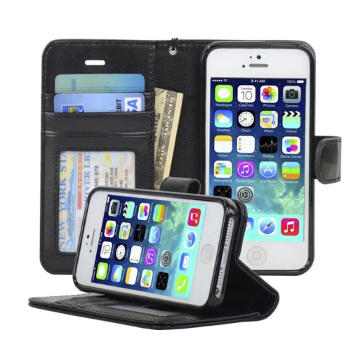 [CS] iPhone 5 / 5S Case, Magnetic Leather Folio Wallet Flip Case Cover with Card Slot, Black