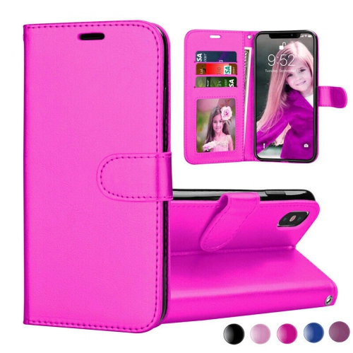 【CSmart】 Magnetic Card Slot Leather Folio Wallet Flip Case Cover for iPhone Xs Max, Hot Pink