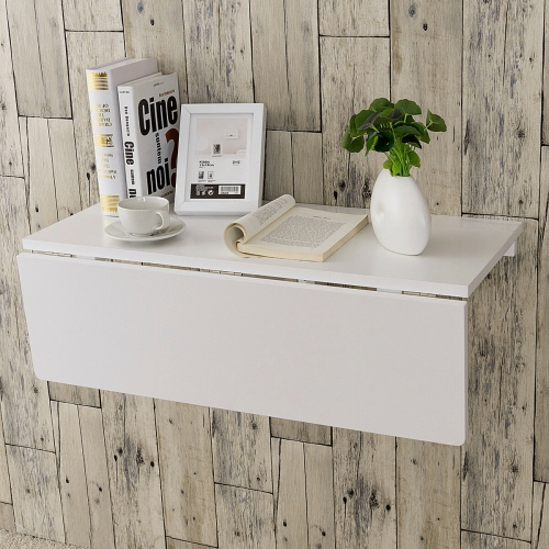 GYMAX Table de Cuisine en Bois Pliante Table Murale Rabattable pour Salle à Manger Chambre Salon 80 x 60 x 43 cm Blanche
