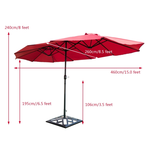 Gymax Outdoor Patio Umbrella 15' Market Umbrella Double-Sided with Crank