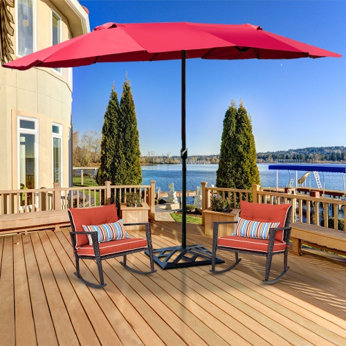 Gymax Outdoor Patio Umbrella 15' Market Umbrella Double-Sided with Crank