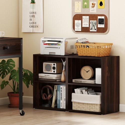 Gymax 2 Set Of 2-Cube Bookcase DIY Cube Storage Organizer w/ 7-Position Adjustable Shelf Brown