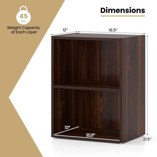 Gymax 2 Set Of 2-Cube Bookcase DIY Cube Storage Organizer w/ 7-Position Adjustable Shelf Brown