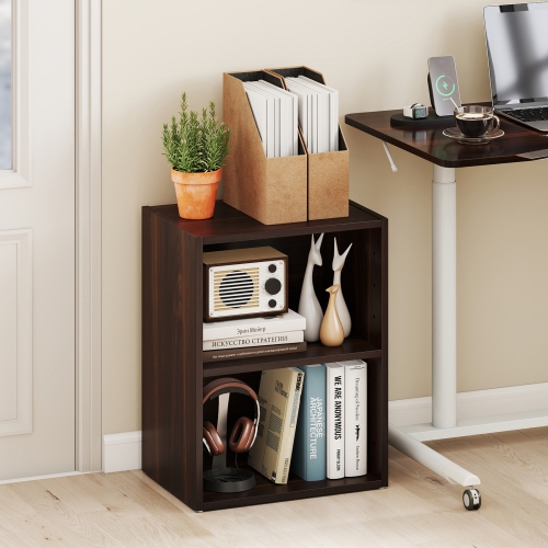 Gymax 2 Set Of 2-Cube Bookcase DIY Cube Storage Organizer w/ 7-Position Adjustable Shelf Brown