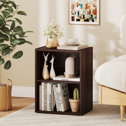 Gymax 2 Set Of 2-Cube Bookcase DIY Cube Storage Organizer w/ 7-Position Adjustable Shelf Brown