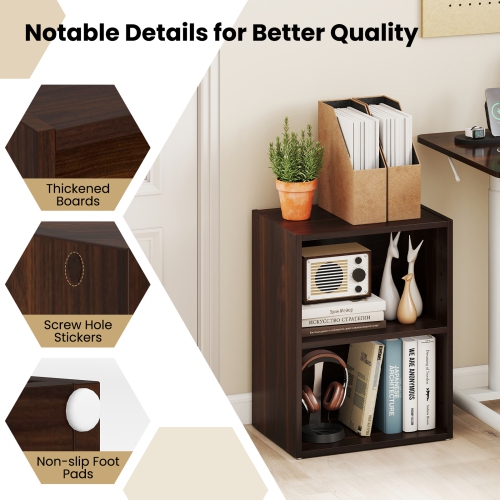 Gymax 2 Set Of 2-Cube Bookcase DIY Cube Storage Organizer w/ 7-Position Adjustable Shelf Brown