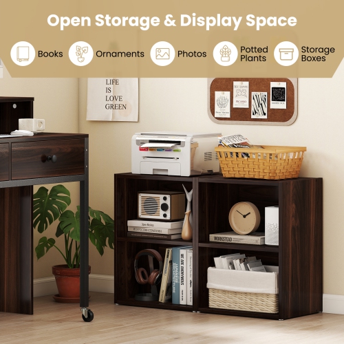 Gymax 2 Set Of 2-Cube Bookcase DIY Cube Storage Organizer w/ 7-Position Adjustable Shelf Brown