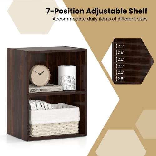 Gymax 2 Set Of 2-Cube Bookcase DIY Cube Storage Organizer w/ 7-Position Adjustable Shelf Brown