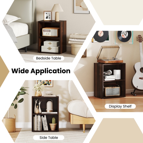 Gymax 2 Set Of 2-Cube Bookcase DIY Cube Storage Organizer w/ 7-Position Adjustable Shelf Brown