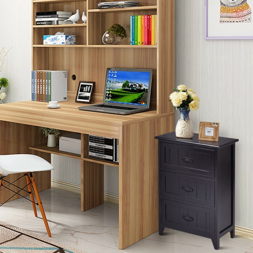 Gymax 3 Drawers Nightstand End Table Storage Wood Side Bedside Black