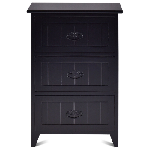 Gymax 3 Drawers Nightstand End Table Storage Wood Side Bedside Black