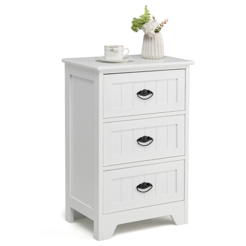 GYMAX  End Table Nightstand Bedroom Storage W/ 3 Drawers & Wood Slide In White