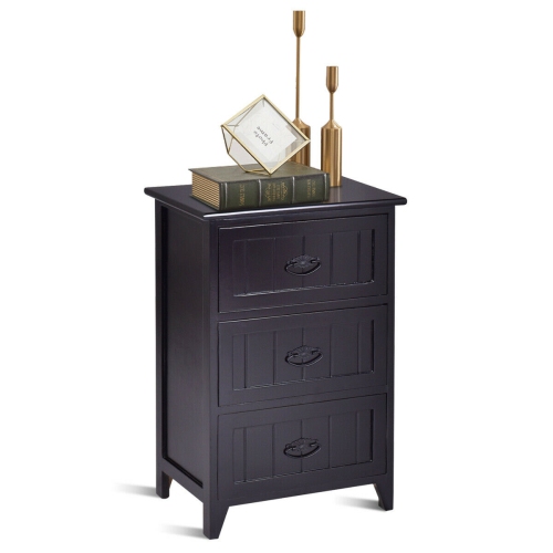 Gymax 2 PCS 3 Drawers Nightstands End Table Storage Wood Side Bedside Black