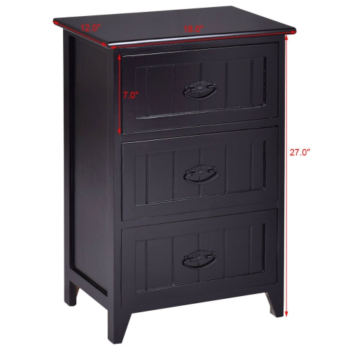 Gymax 2 PCS 3 Drawers Nightstands End Table Storage Wood Side Bedside Black