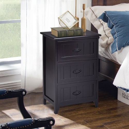 Gymax 2 PCS 3 Drawers Nightstands End Table Storage Wood Side Bedside Black