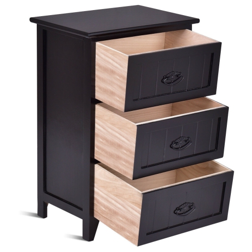Gymax 2 PCS 3 Drawers Nightstands End Table Storage Wood Side Bedside Black