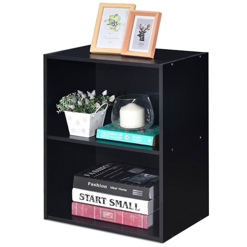 GYMAX  2 Tier Open Shelf Night Stand End Table Sofa Side Storage Display Furni In Black