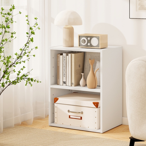 Gymax 2PCS 2-Cube Bookcase DIY Cube Storage Organizer w/ 7-Position Adjustable Shelf White