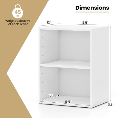 Gymax 2PCS 2-Cube Bookcase DIY Cube Storage Organizer w/ 7-Position Adjustable Shelf White