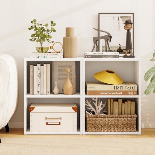 Gymax 2PCS 2-Cube Bookcase DIY Cube Storage Organizer w/ 7-Position Adjustable Shelf White