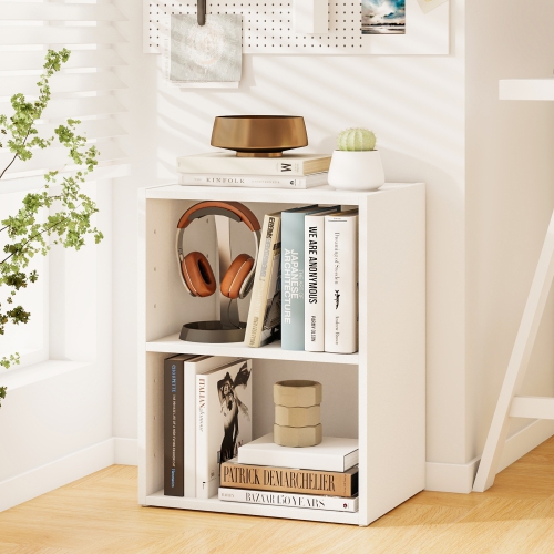 Gymax 2PCS 2-Cube Bookcase DIY Cube Storage Organizer w/ 7-Position Adjustable Shelf White