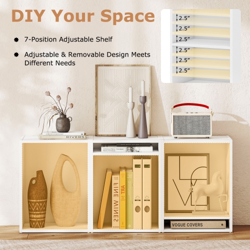 Gymax 2PCS 2-Cube Bookcase DIY Cube Storage Organizer w/ 7-Position Adjustable Shelf White