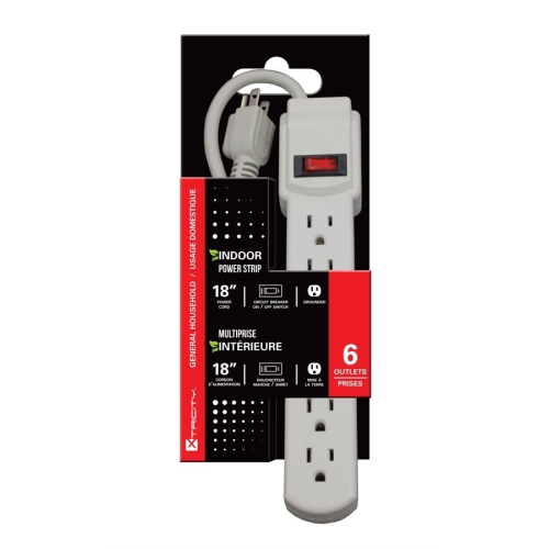 Xtricity 3-70600 6 Outlets Power Bar Power Strip with 1.5FT 14/3 Gauge Cord Grey