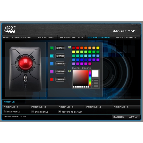 Adesso Wireless Ergonomic Trackball Mouse -