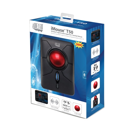 Adesso Wireless Ergonomic Trackball Mouse -