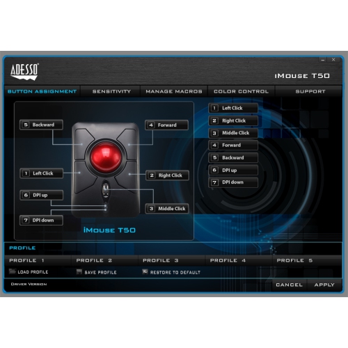 Adesso Wireless Ergonomic Trackball Mouse -