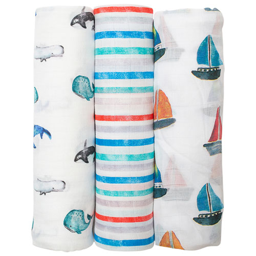 Lulujo Bamboo Muslin Swaddle - 3 Pack - Out At Sea