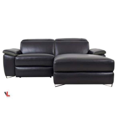 Levoluxe Aura Top Grain Black Leather, Compact Leather Sectional Sofa