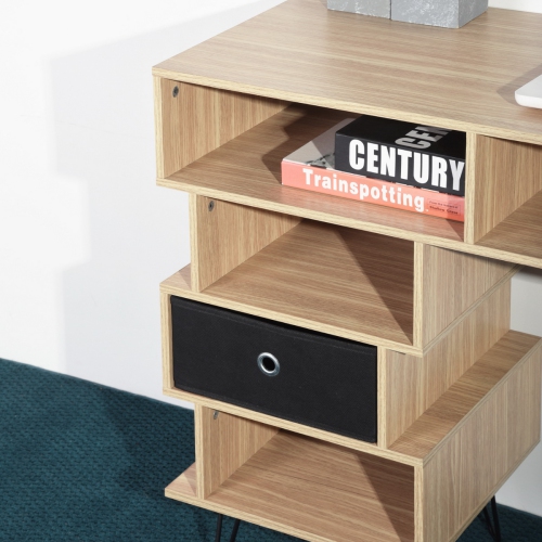 Wood Small Computer Writing Cabinet Desk Table with Metal Legs and Storage Drawers Oak