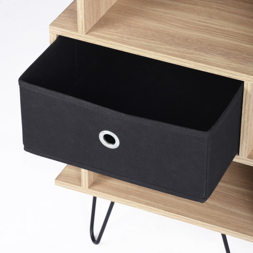 Wood Small Computer Writing Cabinet Desk Table with Metal Legs and Storage Drawers Oak