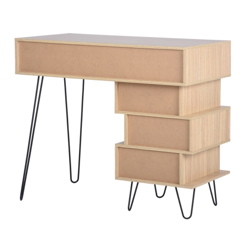 Wood Small Computer Writing Cabinet Desk Table with Metal Legs and Storage Drawers Oak