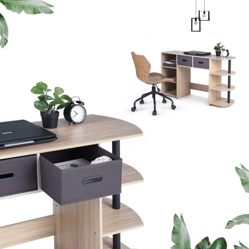 Computer Desk Modern L-Shaped Desk Corner Computer Desk PC Latop Study Table Workstation Wood Gaming Desk Oak