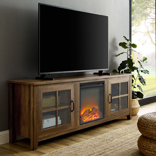 Winmoor Home 78" Fireplace TV Stand with Logs Firebox- Rustic Oak